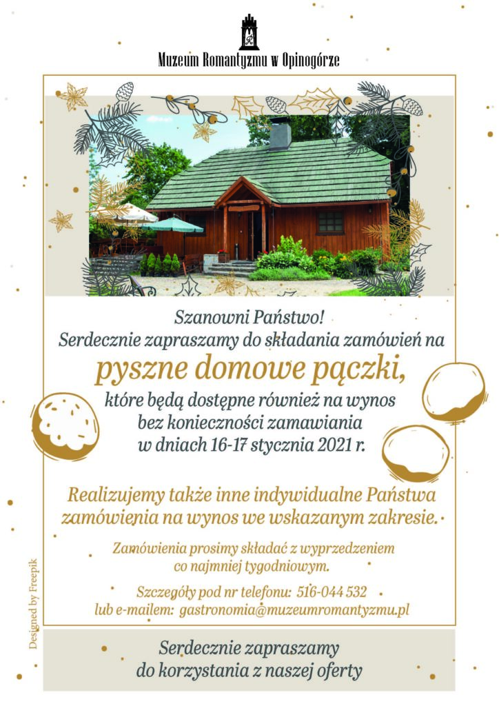 Plakat przedstawiający budynek Gościnica Ogrodnika. Test plakatu powyżej.