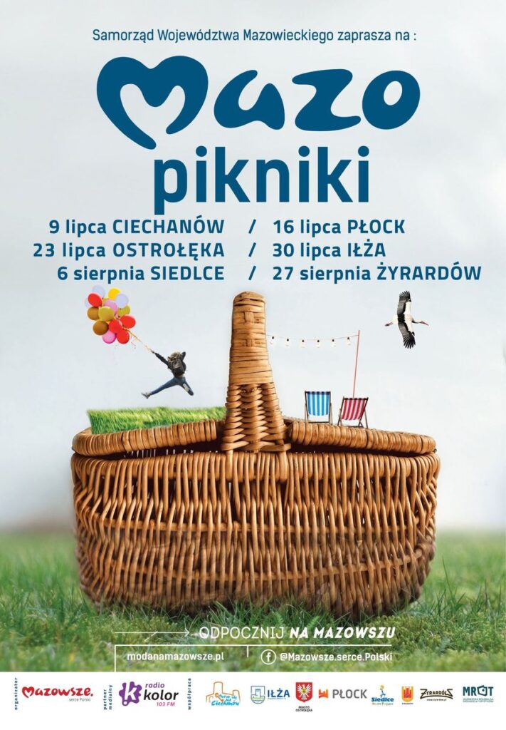 Plakat zapraszający na wydarzenie Mazopikniki. 