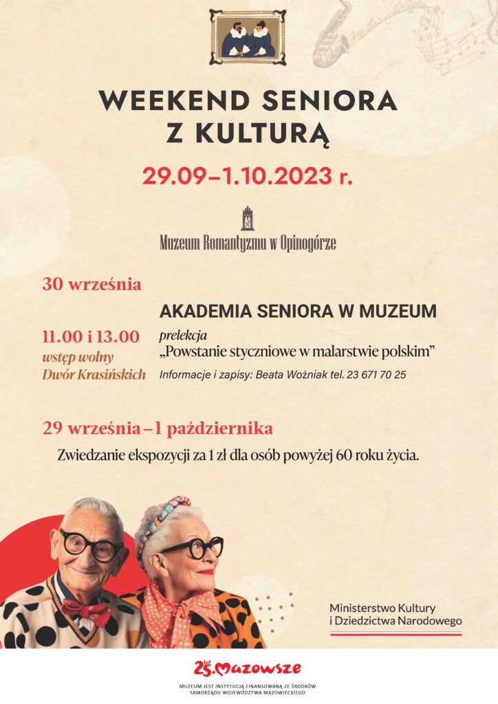 Plakat promujący Weekend seniora z kulturą w Muzeum.