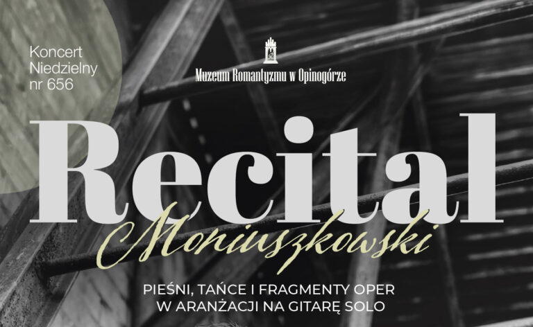 Czarno-biały plakat koncertowy z czerwonymi i złotymi akcentami. W centrum znajduje się portret uśmiechniętego, młodego mężczyzny w kamizelce i koszuli, który trzyma gryf gitary klasycznej. Tłem dla postaci są surowe, industrialne konstrukcje z cegły i metalowych belek. Górną część plakatu zajmuje duży napis tytułowy, a w dolnej części, na jasnym tle z delikatnymi, czerwonymi falami, umieszczono logotypy organizatorów i partnerów.