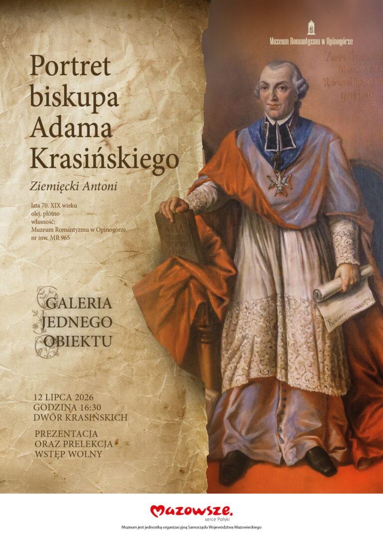 Plakat z portretem biskupa Adama Krasińskiego w uroczystym stroju duchownym.