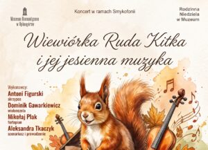 fragment plakatu rodzinnej niedzieli z wiewiórką.