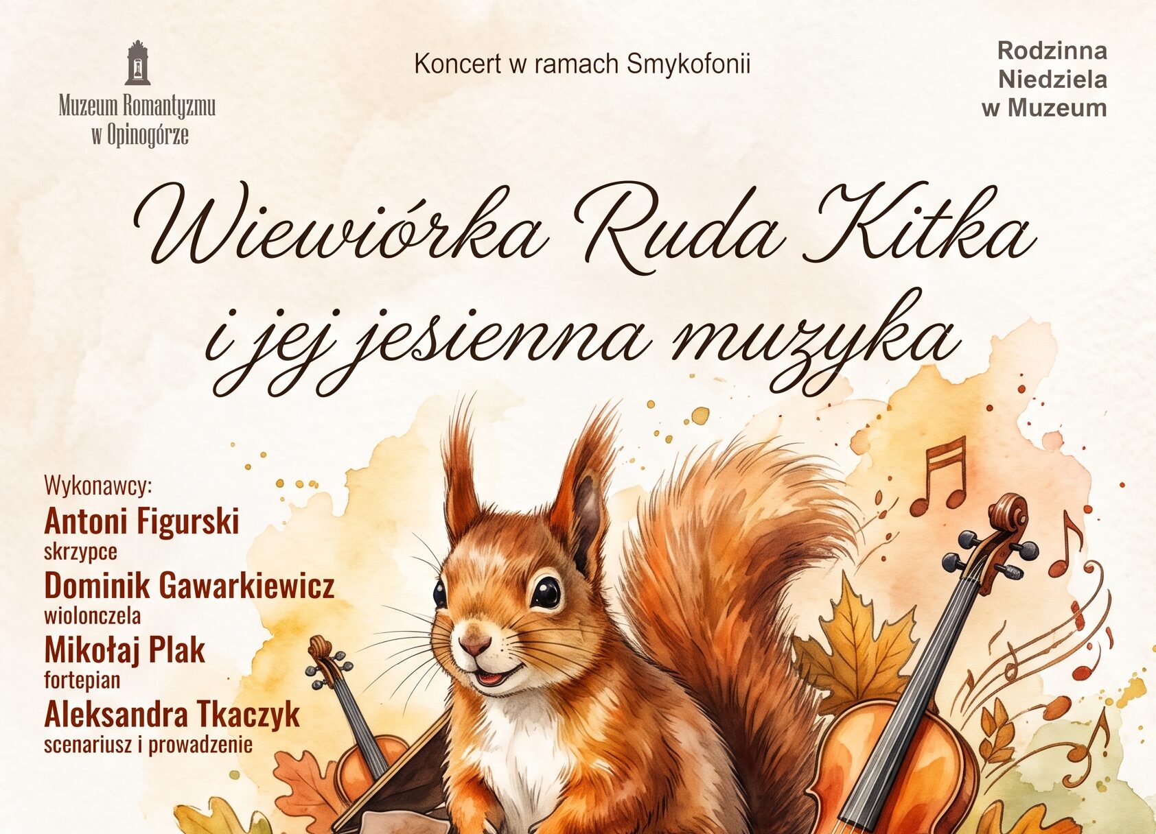 fragment plakatu rodzinnej niedzieli z wiewiórką.